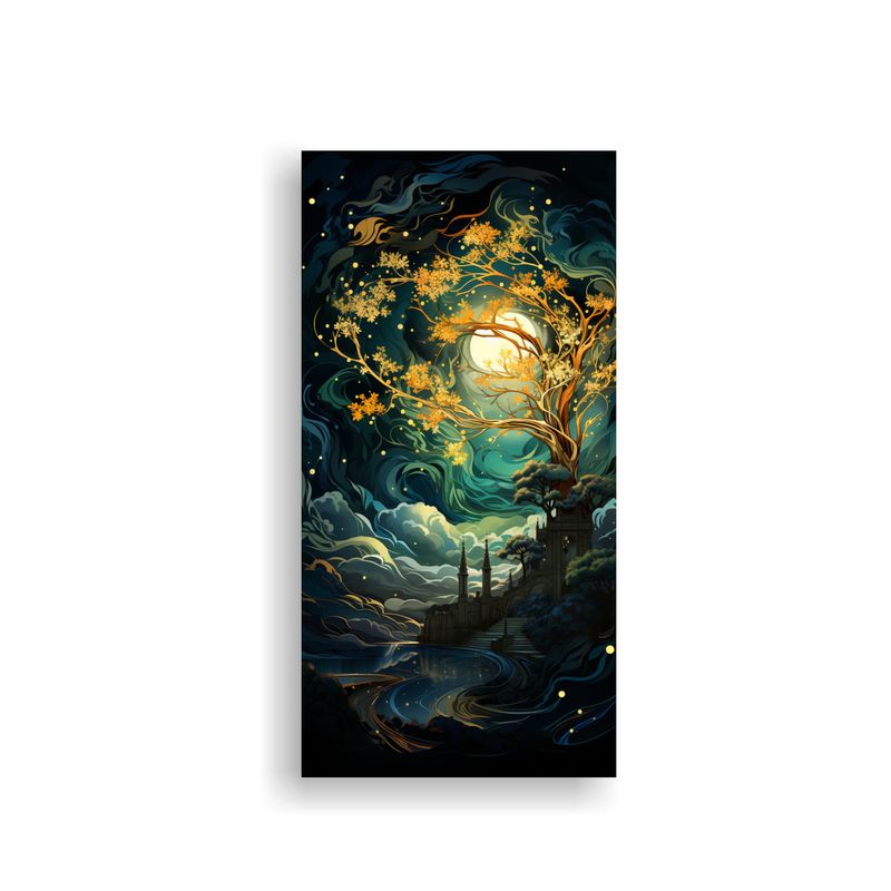 GENERICO - Pintura Decorativa Lienzo Holly Tree En Verde Y 50x100 Cm