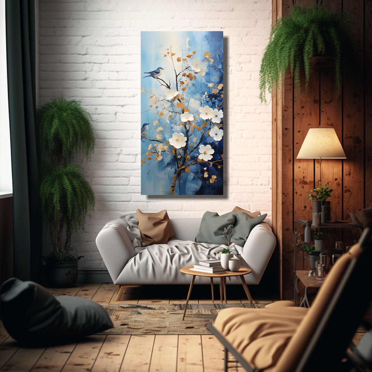 GENERICO - Pintura Abstracta De árboles En Plata Y Blanco 50x100 Cm