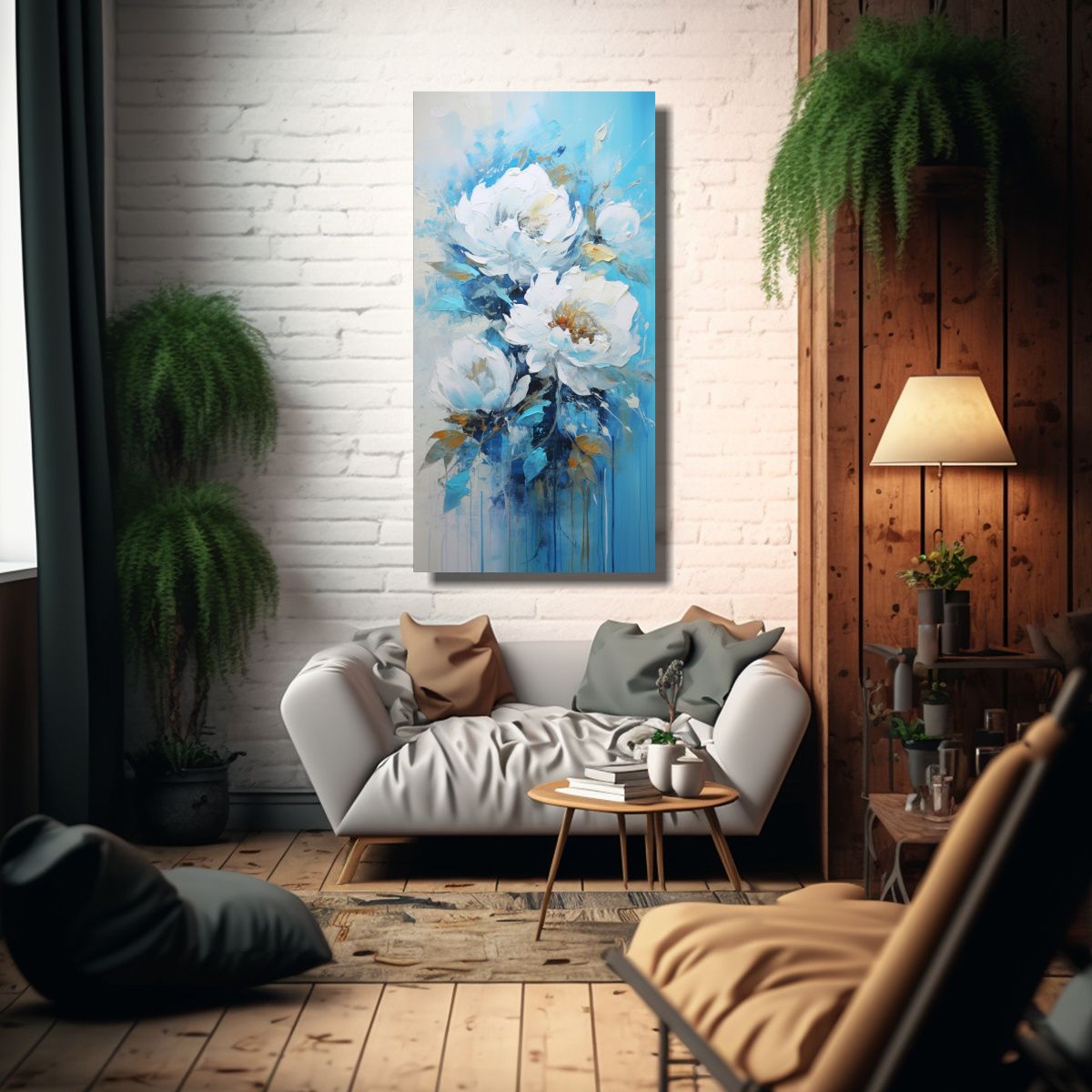 GENERICO - Cuadro De Peonías Turquesas En Lienzo Estilo 80x160 Cm