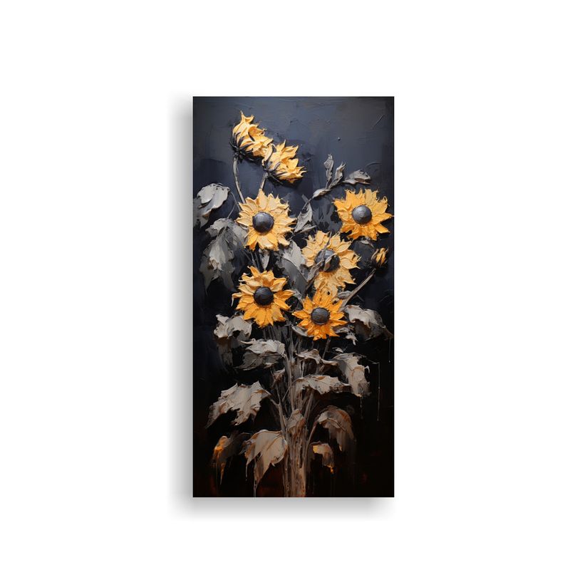 GENERICO - Cuadro De Girasoles Negros En Lienzo Arte 30x60 Cm