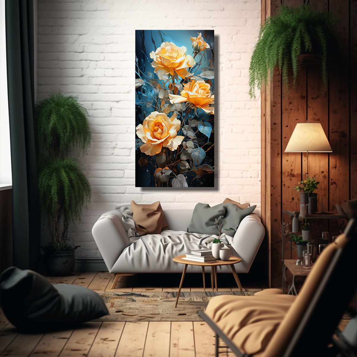 GENERICO - Pintura Abstracta En Colores Amarillo Y Turquesa 70x140 Cm