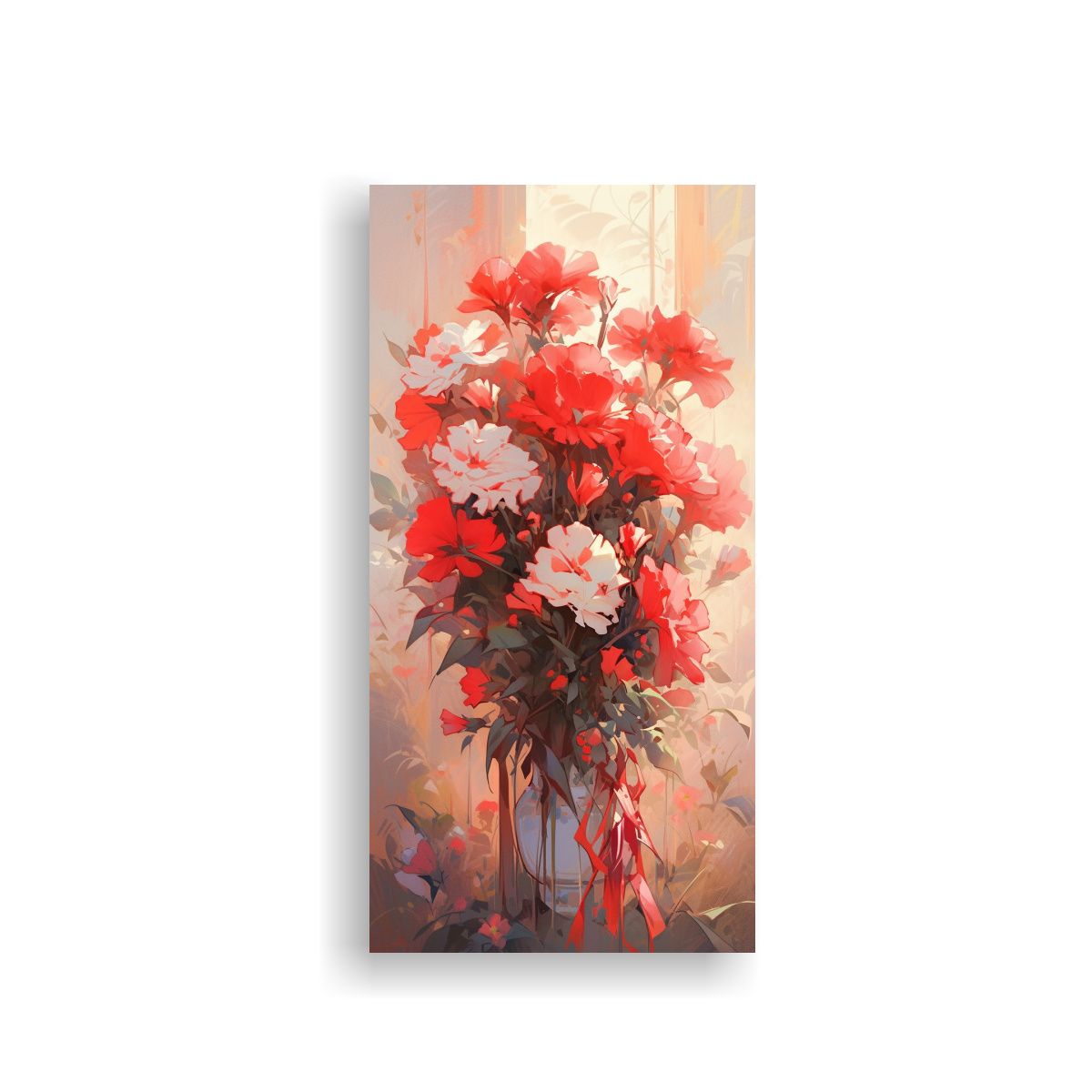 GENERICO - Pintura Lienzo Vertical Flores En Colores Rojos Y 30x60 Cm.