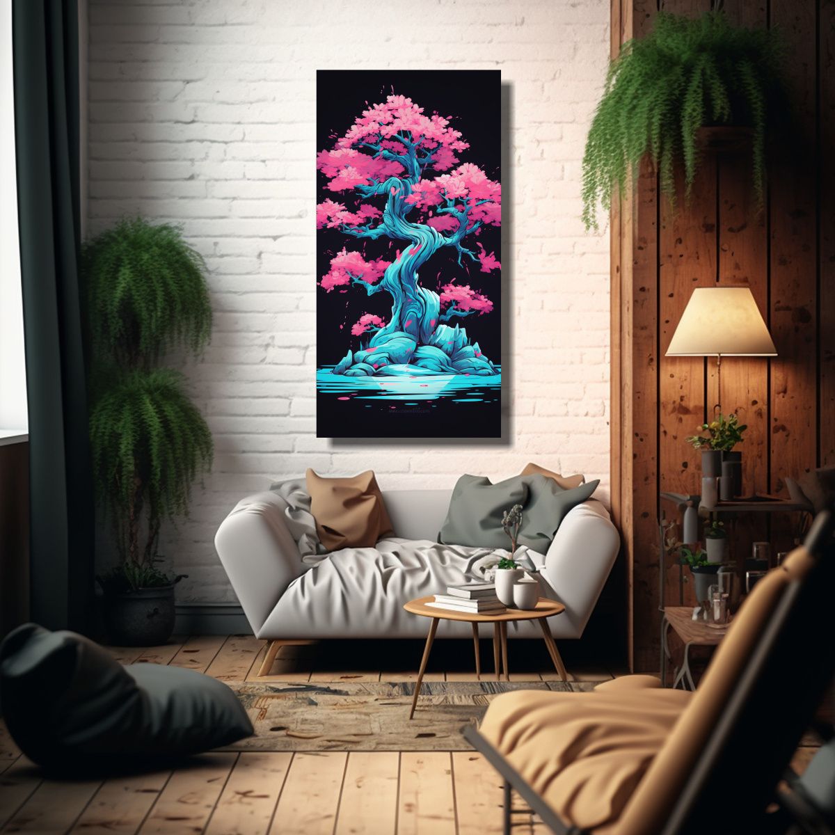 GENERICO - Cuadro Impreso De Tela De Árbol Bonsái En 60x120 Cm.