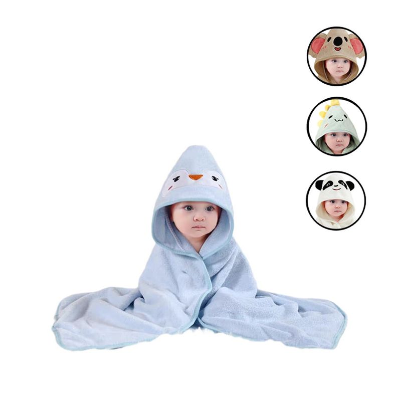 BABYMINE - Toalla Para Bebé Con Capucha Pinguino Celeste - Babymine