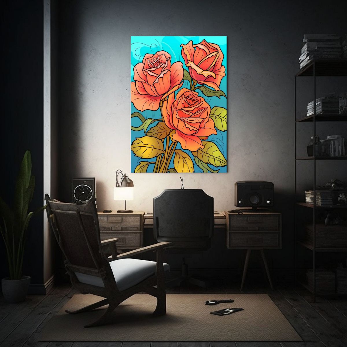 GENERICO - Pintura Mural Vertical Flores Sensibilidad 80x120 Cm