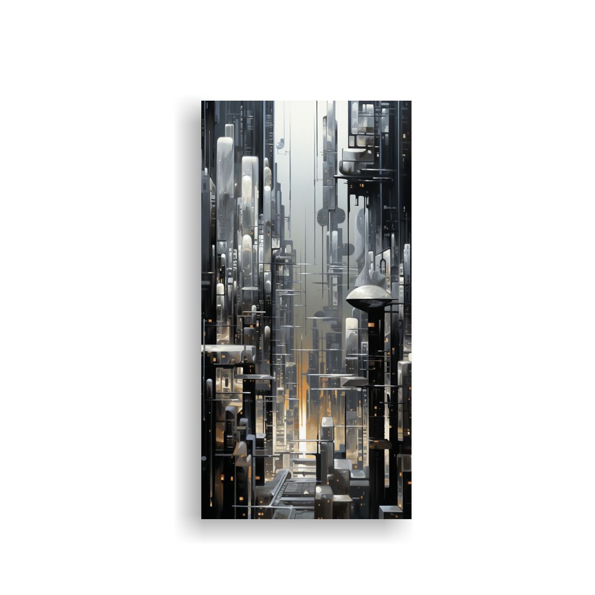 GENERICO - Pintura Abstracta De Una Ciudad Cibernética En 20x40 Cm