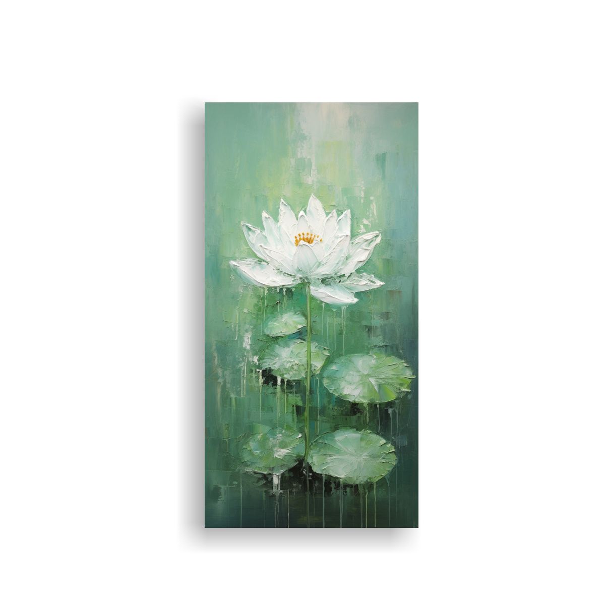 GENERICO - Pintura Dinámica De Loto Verde En Lienzo Al 80x160 Cm