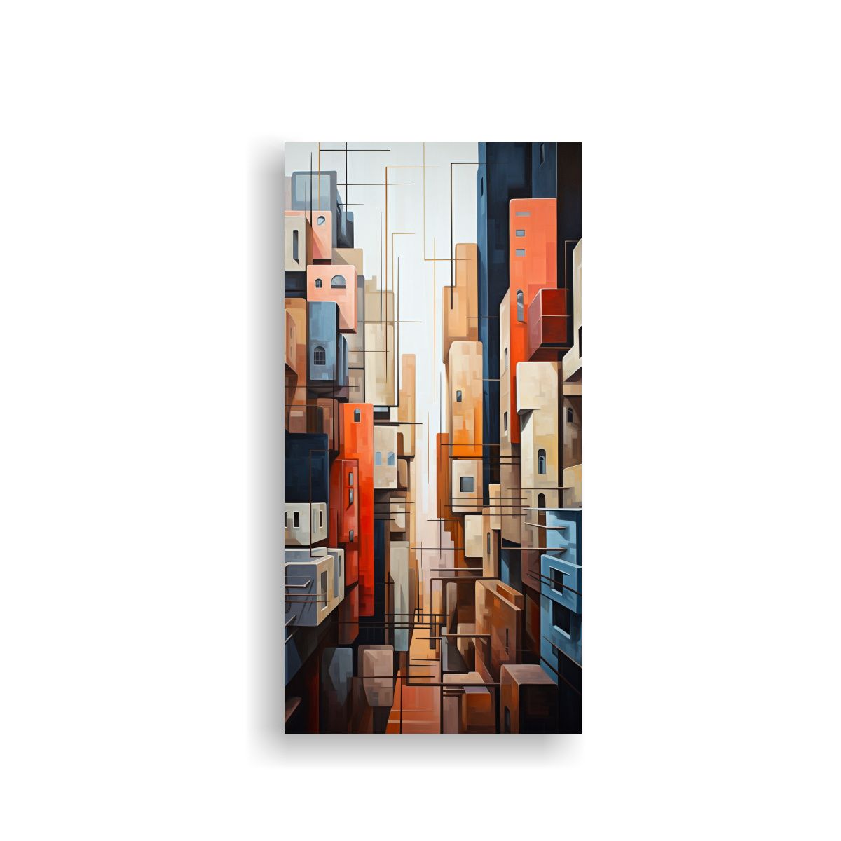 GENERICO - Cuadro Decorativo Pintura Cubista De Una Ciudad 50x100 Cm