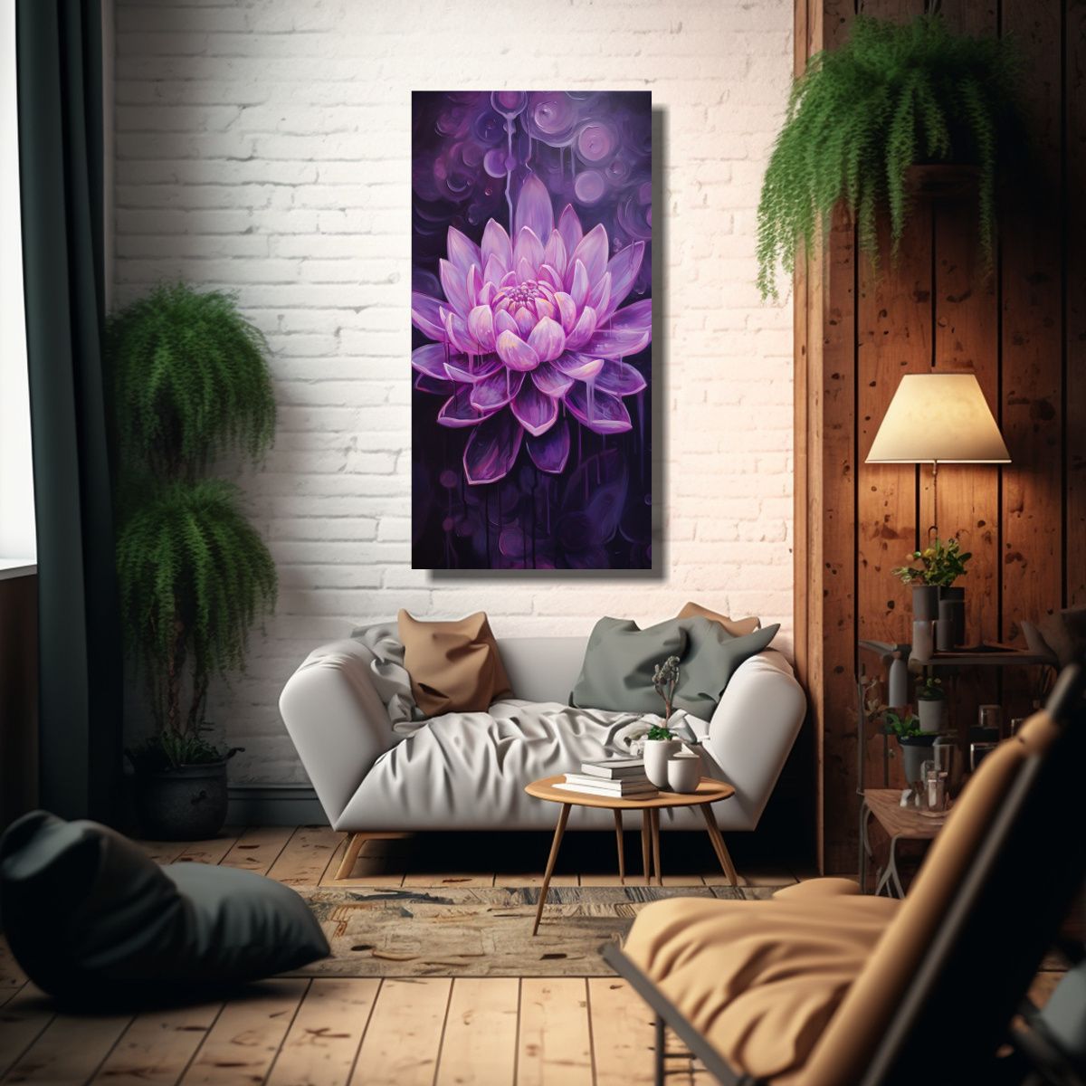 GENERICO - Cuadro Imagen Lotus Negro Iluminado En Lienzo 30x60 Cm