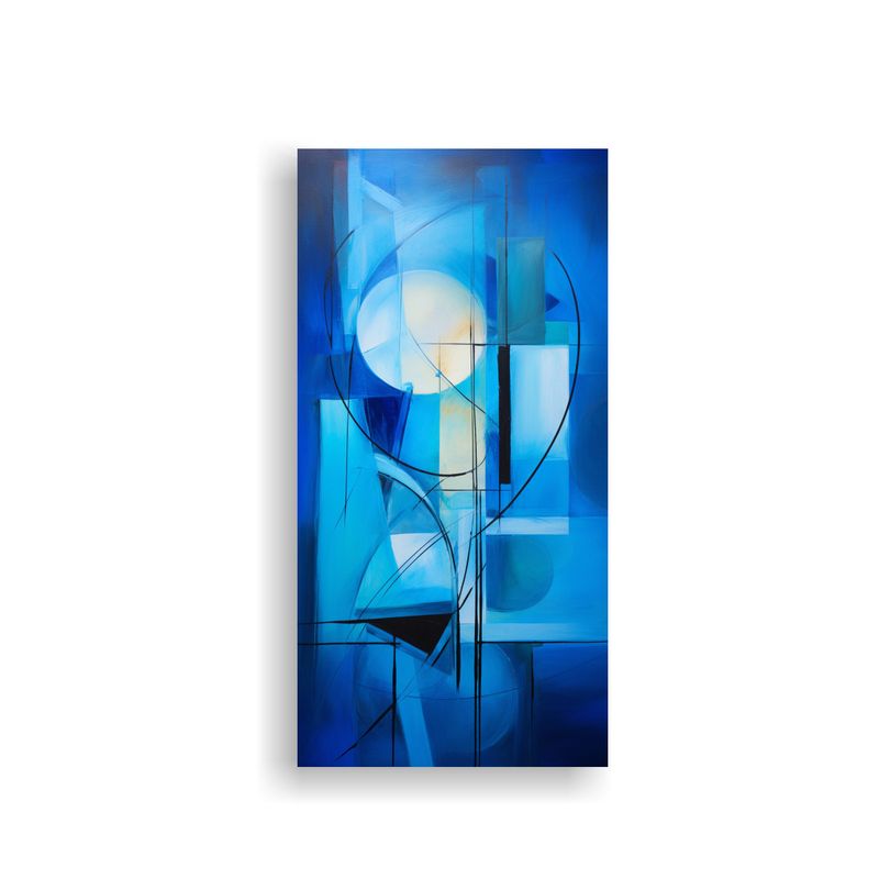 GENERICO - Cuadro Abstracto Tela Azules Compuesto Exclusivo 30x60 Cm