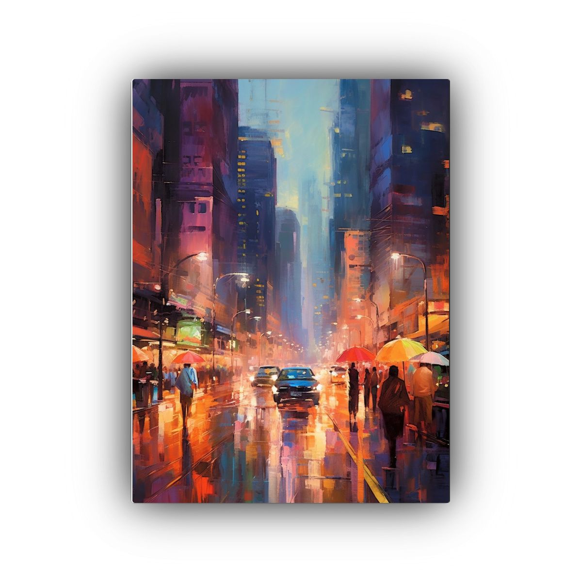 GENERICO - Pintura Abstracta En Lienzo De Una Ciudad De Noche 80x120 Cm