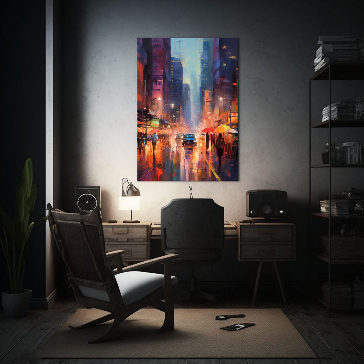 GENERICO - Pintura Abstracta En Lienzo De Una Ciudad De Noche 80x120 Cm
