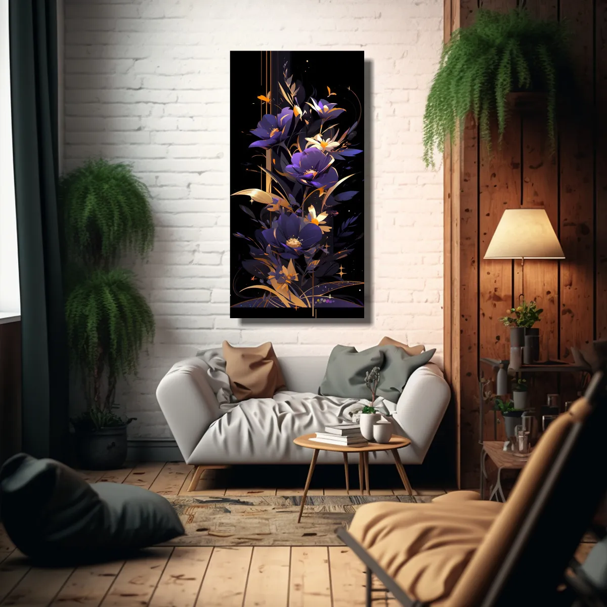 GENERICO - Cuadro Expresión Cuarto Púrpura Y Oro Neonoir 30x60 Cm