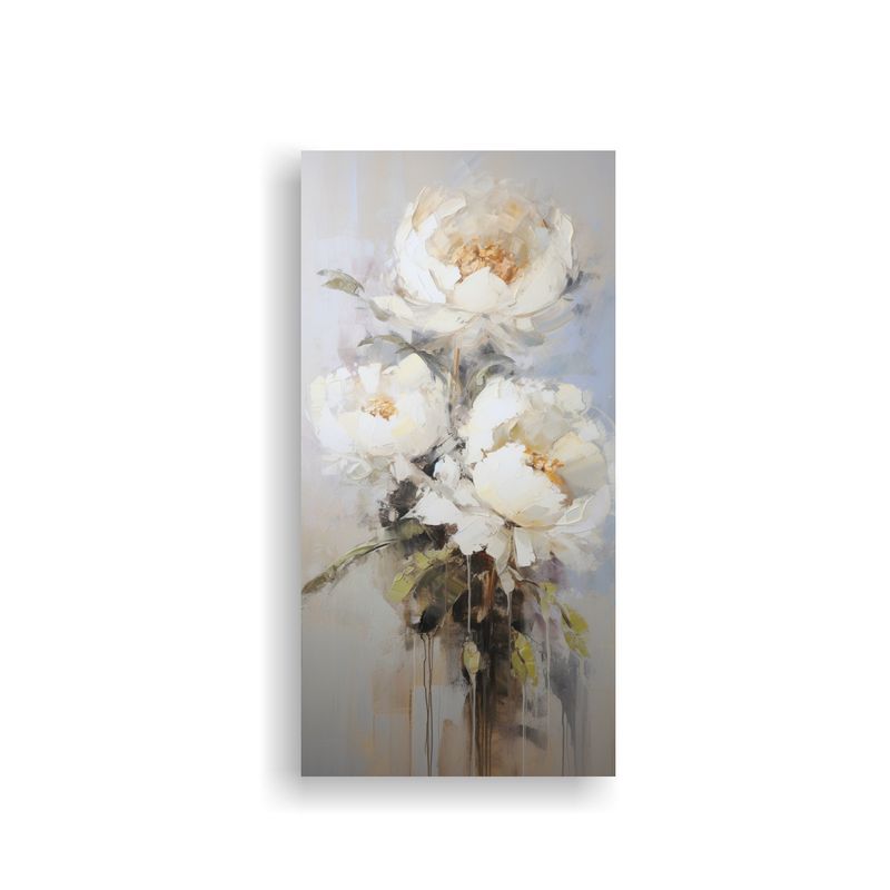 GENERICO - Tela En Bastidor Protagonismo Peonías Blancas En 50x100 Cm