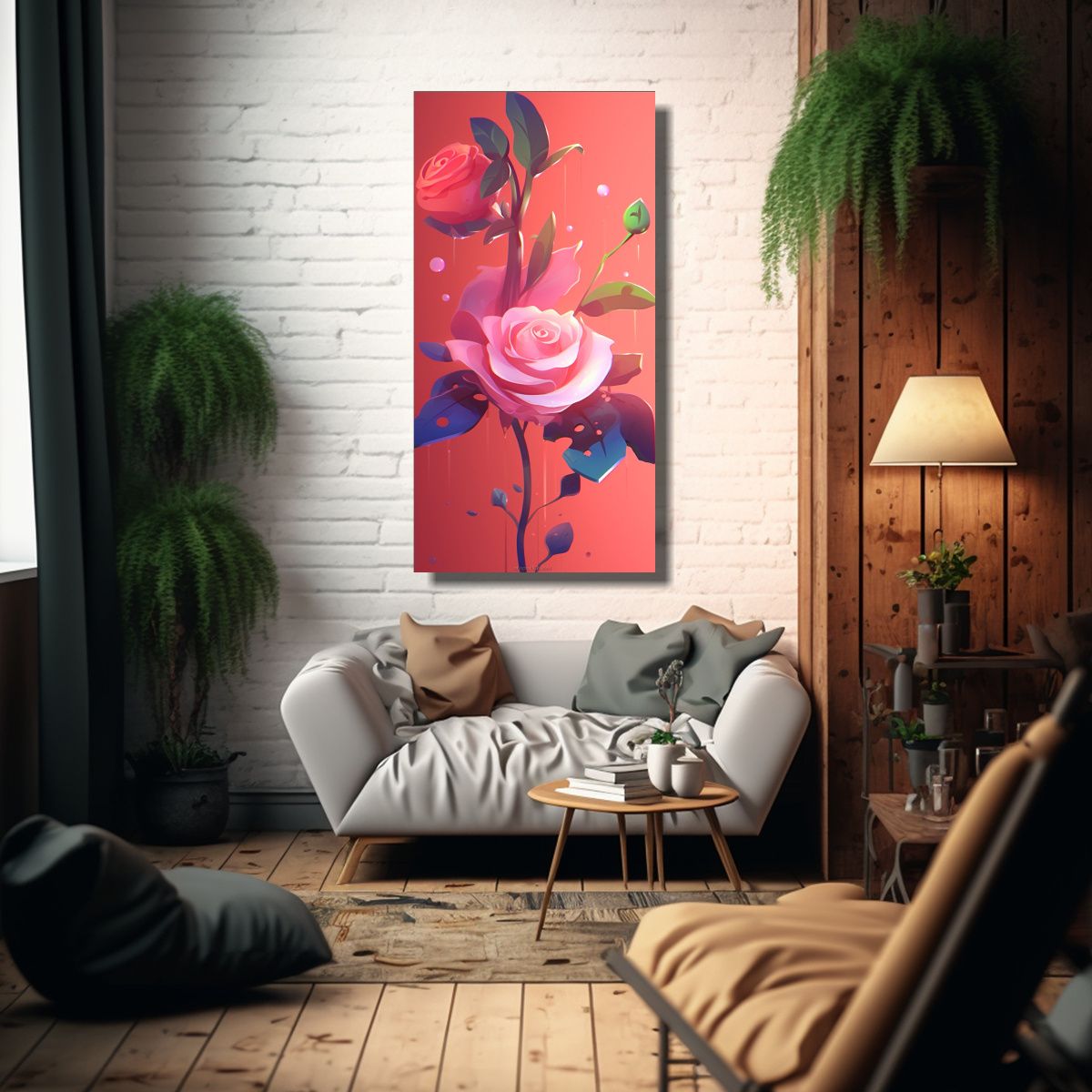 GENERICO - Pintura Decorativa Rosa Super Linda Estilo 60x120 Cm