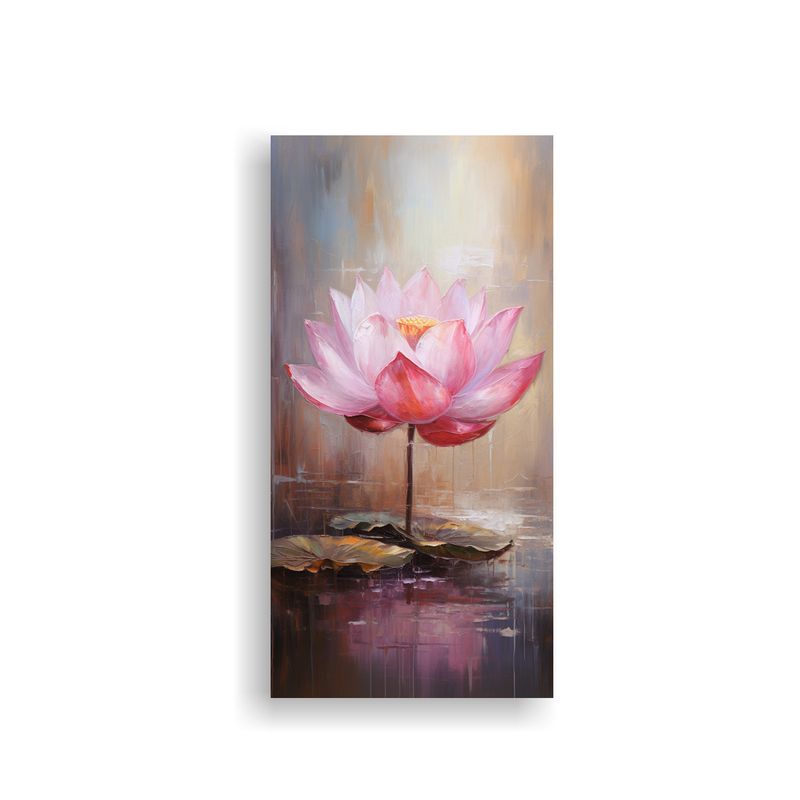 GENERICO - Cuadro Forma Original De Pintura De Loto Rosa En 40x80 Cm