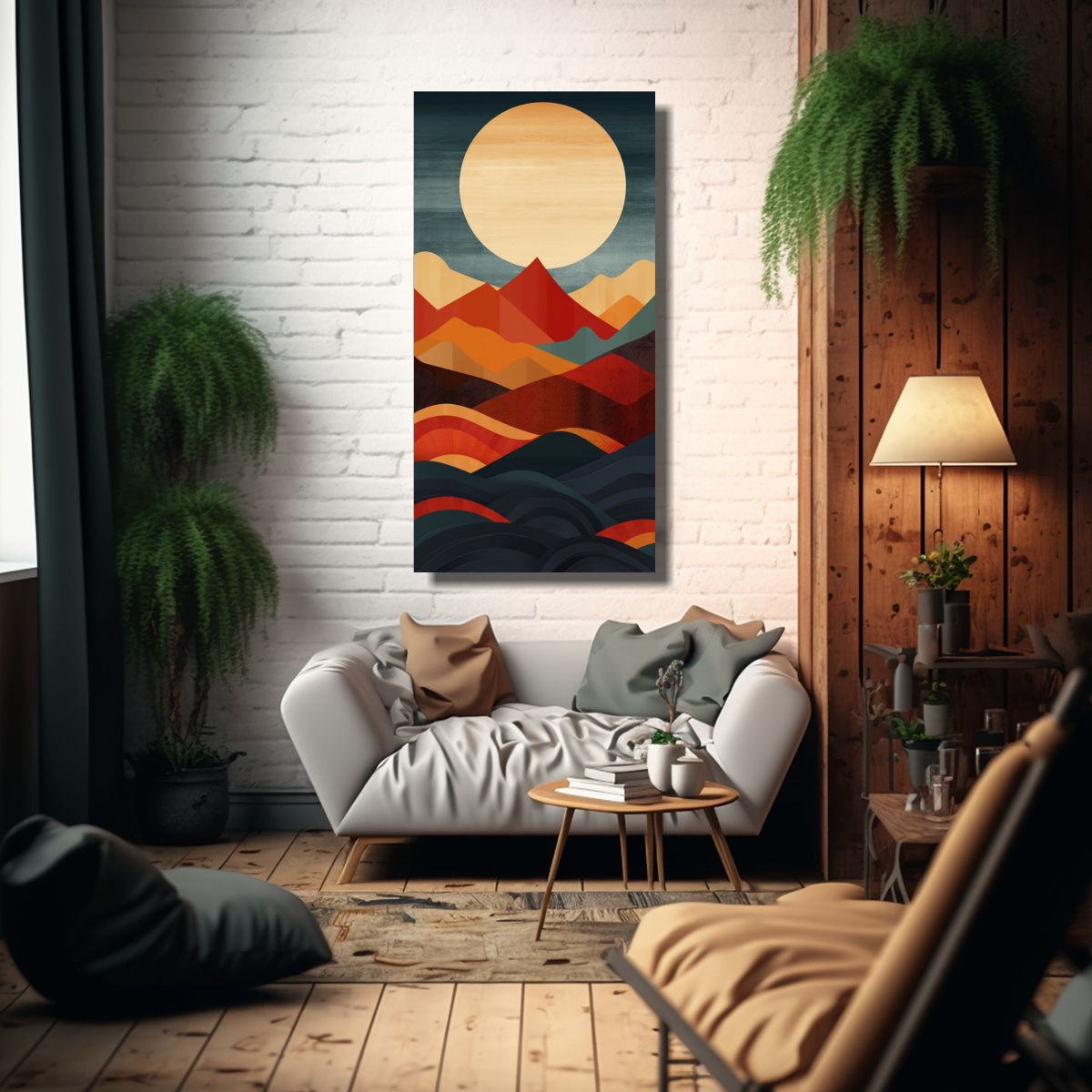 GENERICO - Lienzo Cuadro Luminosa Paisaje Con Sol Y 30x60 Cm