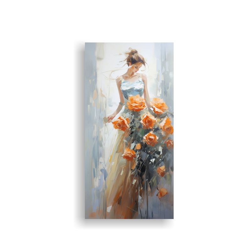 GENERICO - Pintura En Lienzo De Rosas Naranjas Estilo Arte 70x140 Cm
