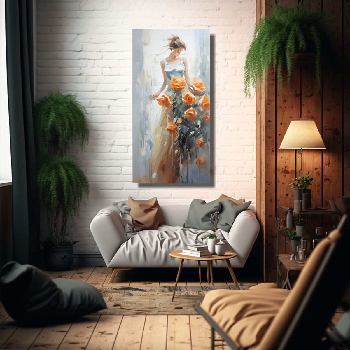 GENERICO - Pintura En Lienzo De Rosas Naranjas Estilo Arte 70x140 Cm