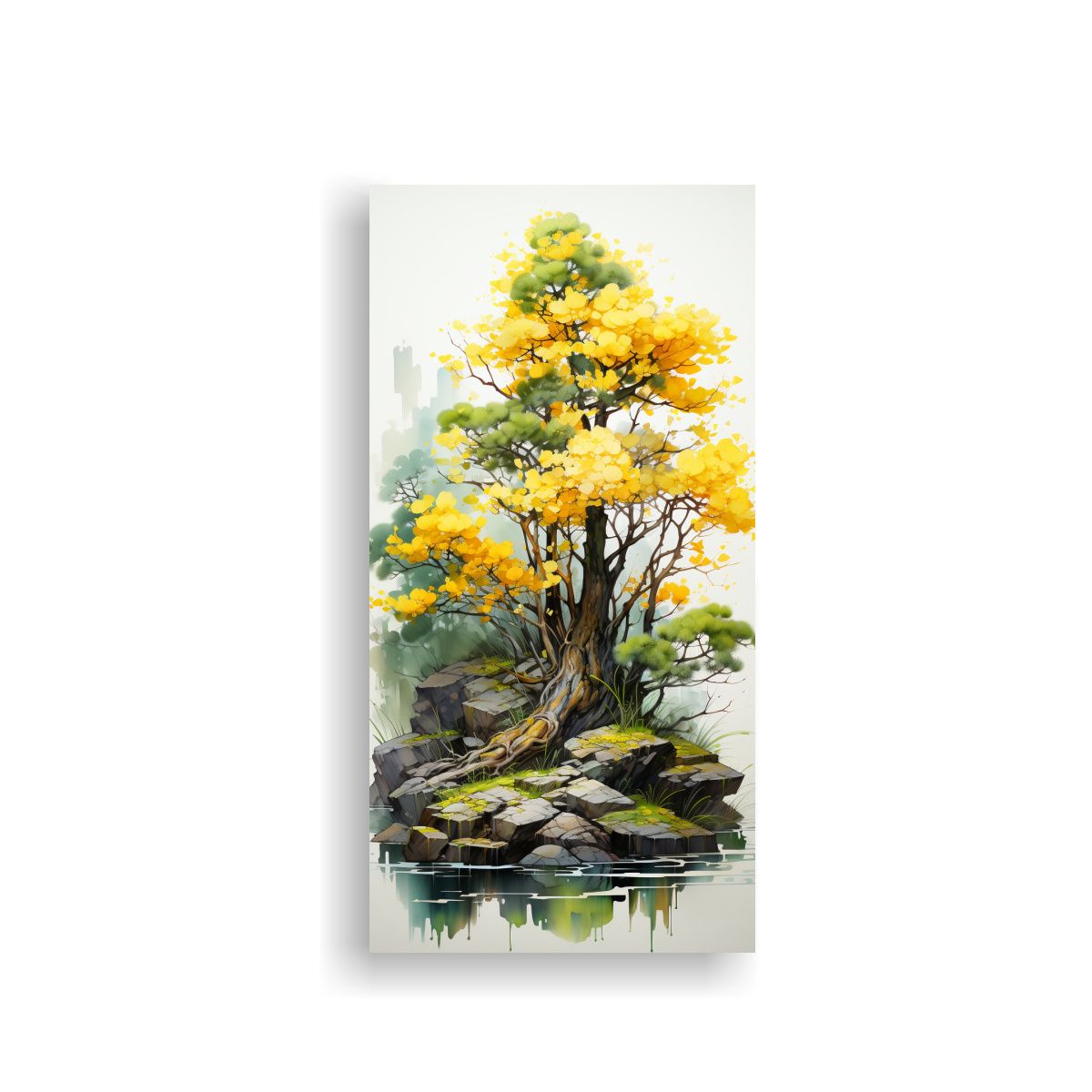 GENERICO - Pintura Abstracta En Bastidor Con árbol Bonsái 40x80 Cm