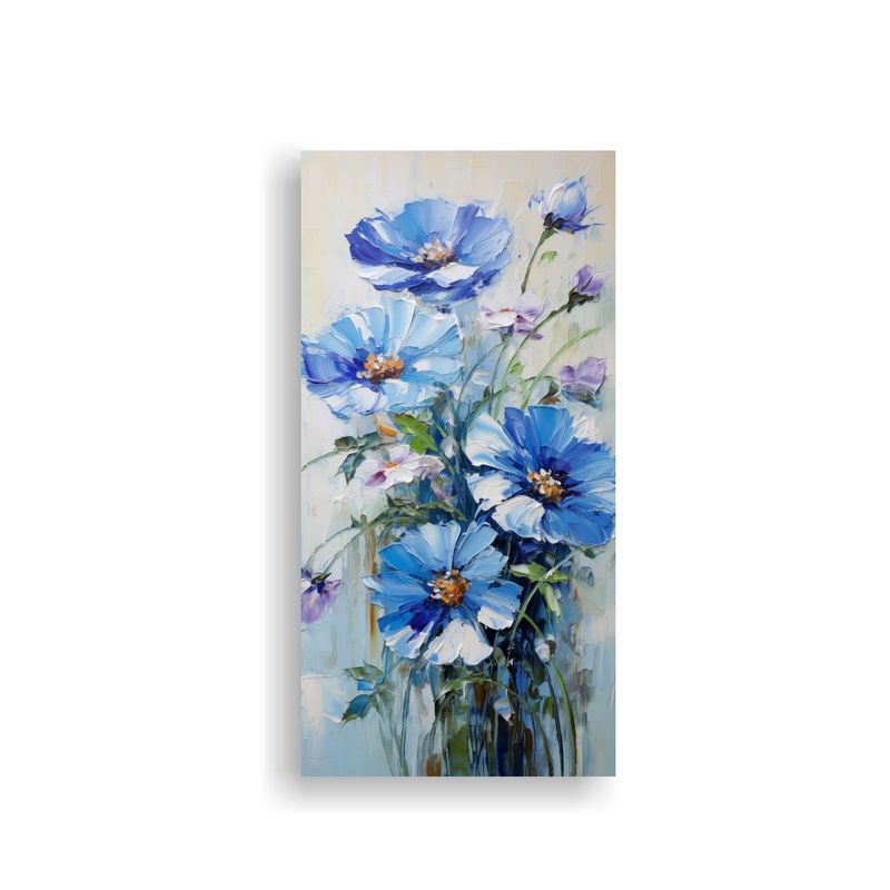 GENERICO - Cuadro Impreso Flores Azules En Lienzo Al Estilo 40x80 Cm