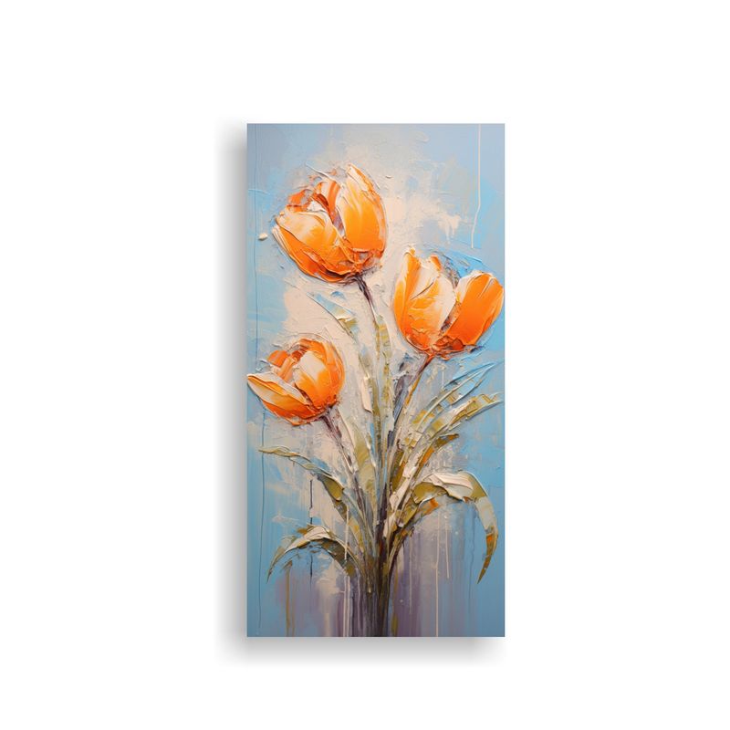 GENERICO - Cuadro Ambiente Con Tulipanes Naranjas En Lienzo 30x60 Cm