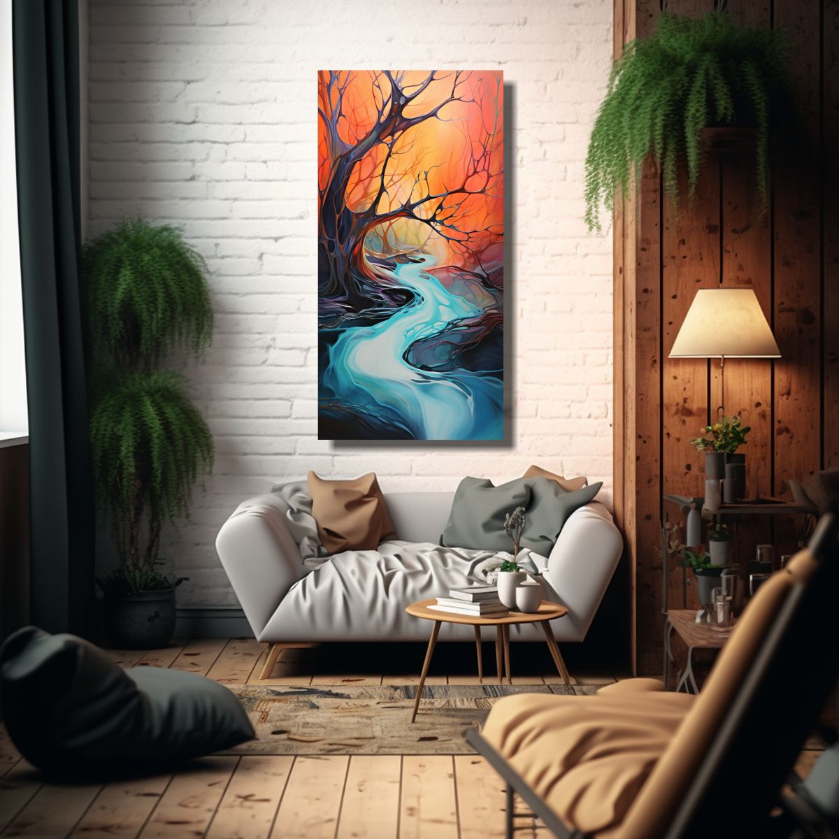 GENERICO - Cuadro Vanguardia Abstracto Flujo Tranquilo Río 60x120 Cm