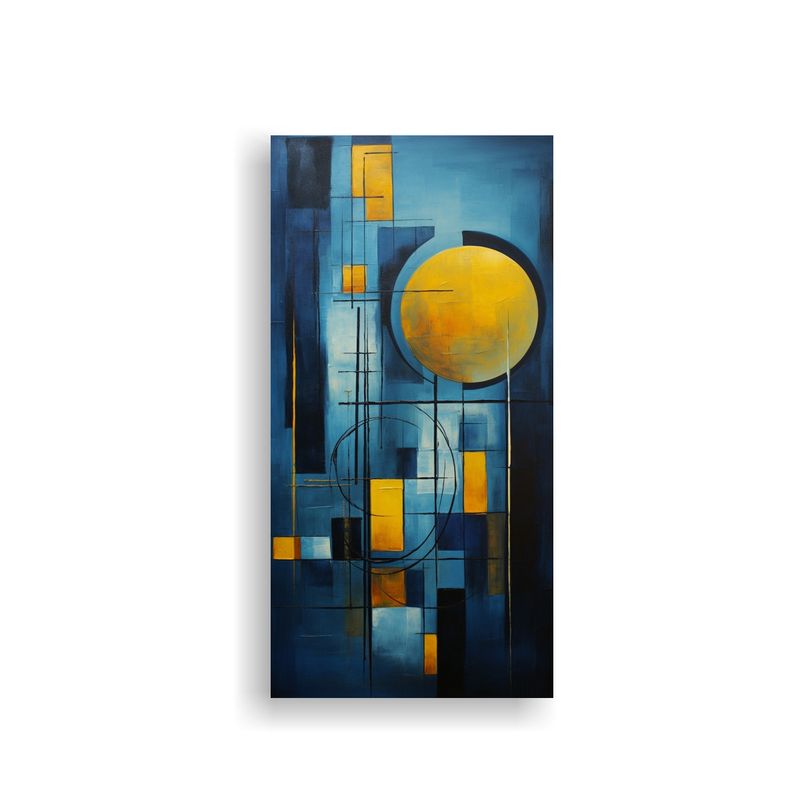 GENERICO - Cuadro Abstracto Azul Y Dorado Para Decoración 20x40 Cm
