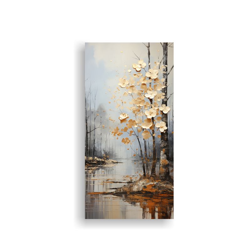 GENERICO - Cuadro Abstracto De árboles En Plata Y Blanco De 40x80 Cm
