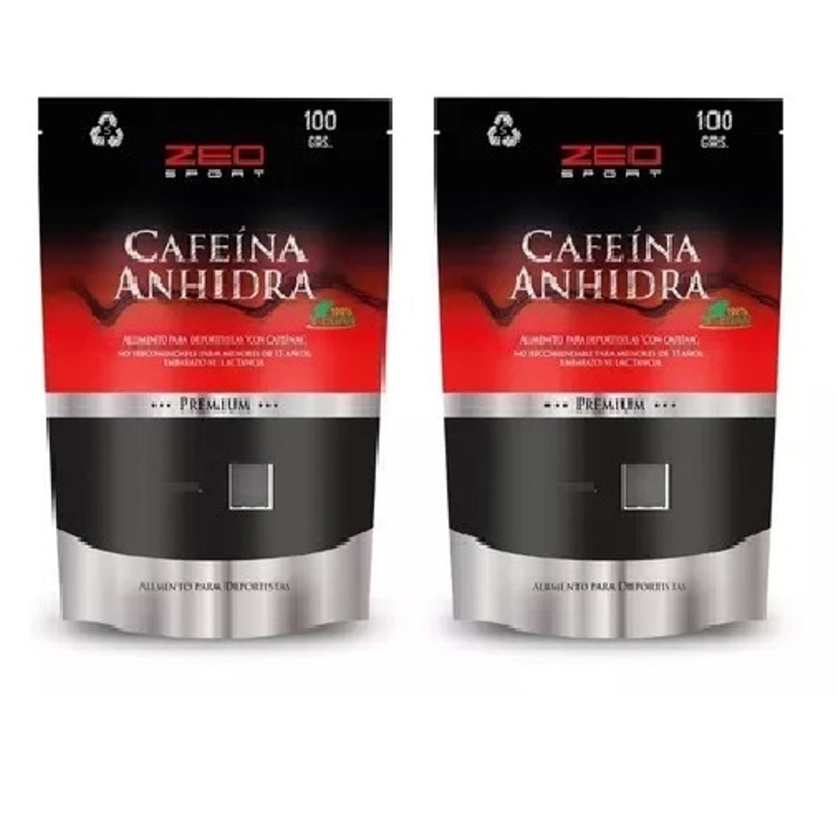 ZEO SPORT - Pack Cafeina Anhidra Pura Zeo Polvo 2x100 Gr Doypack