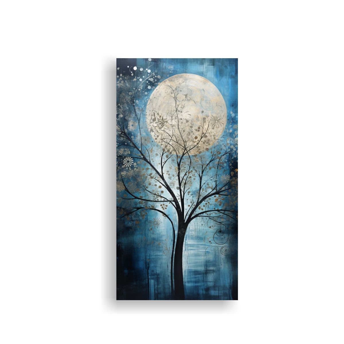 GENERICO - Cuadro Diseño Salon árbol En Azul Y Plateado En 30x60 Cm.