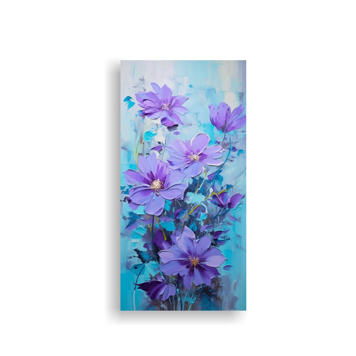 GENERICO - Cuadro Inspirador Motivo Flores Púrpura Y Cian 20x40 Cm