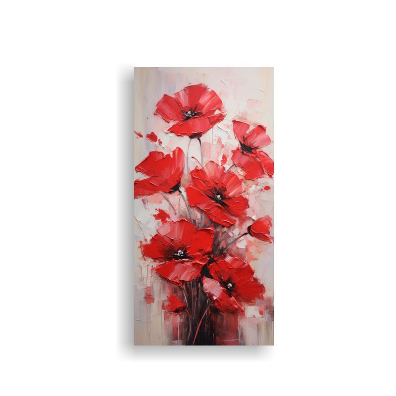 GENERICO - Pintura Al óleo En Bastidor Con Flores Rojas En 40x80 Cm