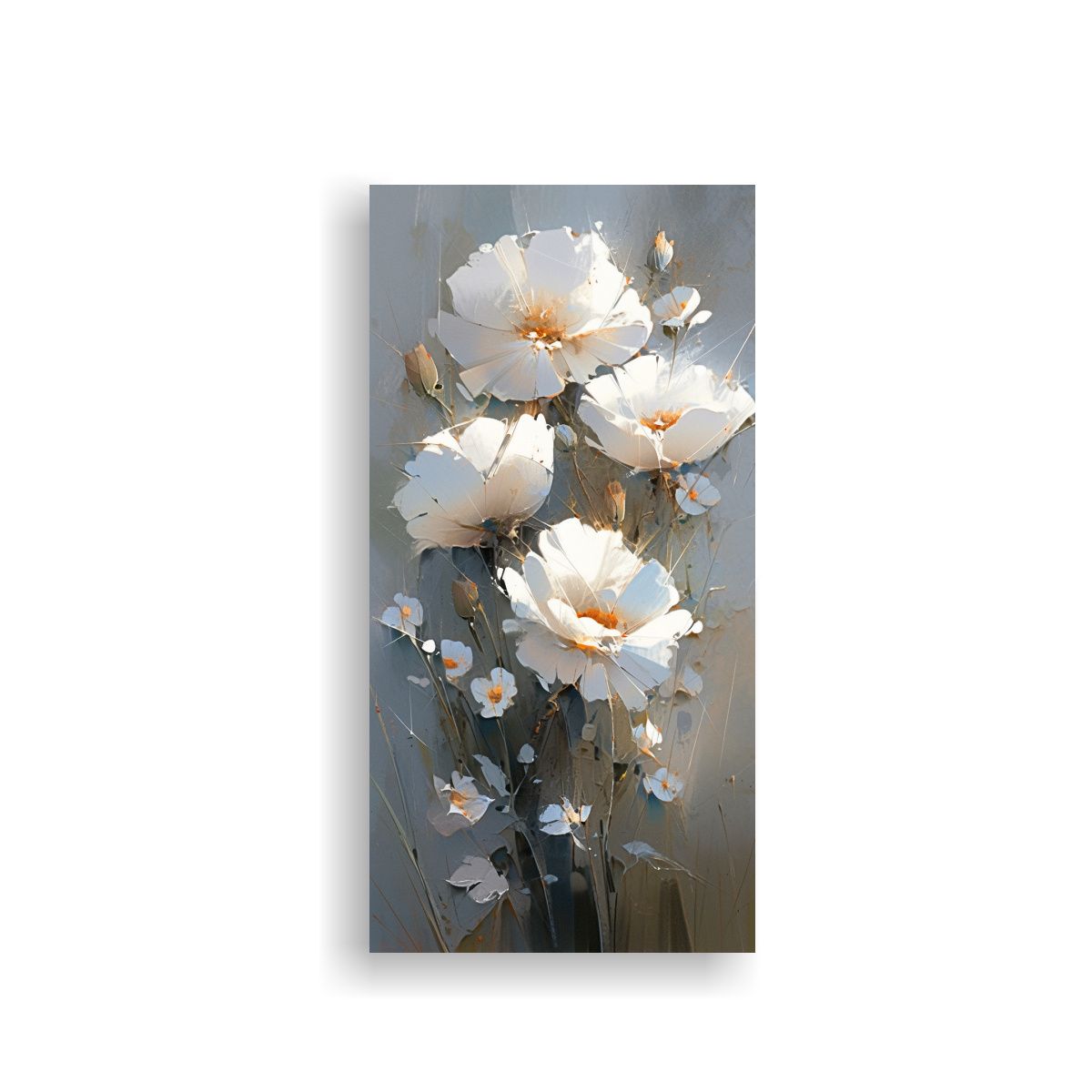 GENERICO - Pintura En Lienzo De Flores En Colores Plateados 40x80 Cm