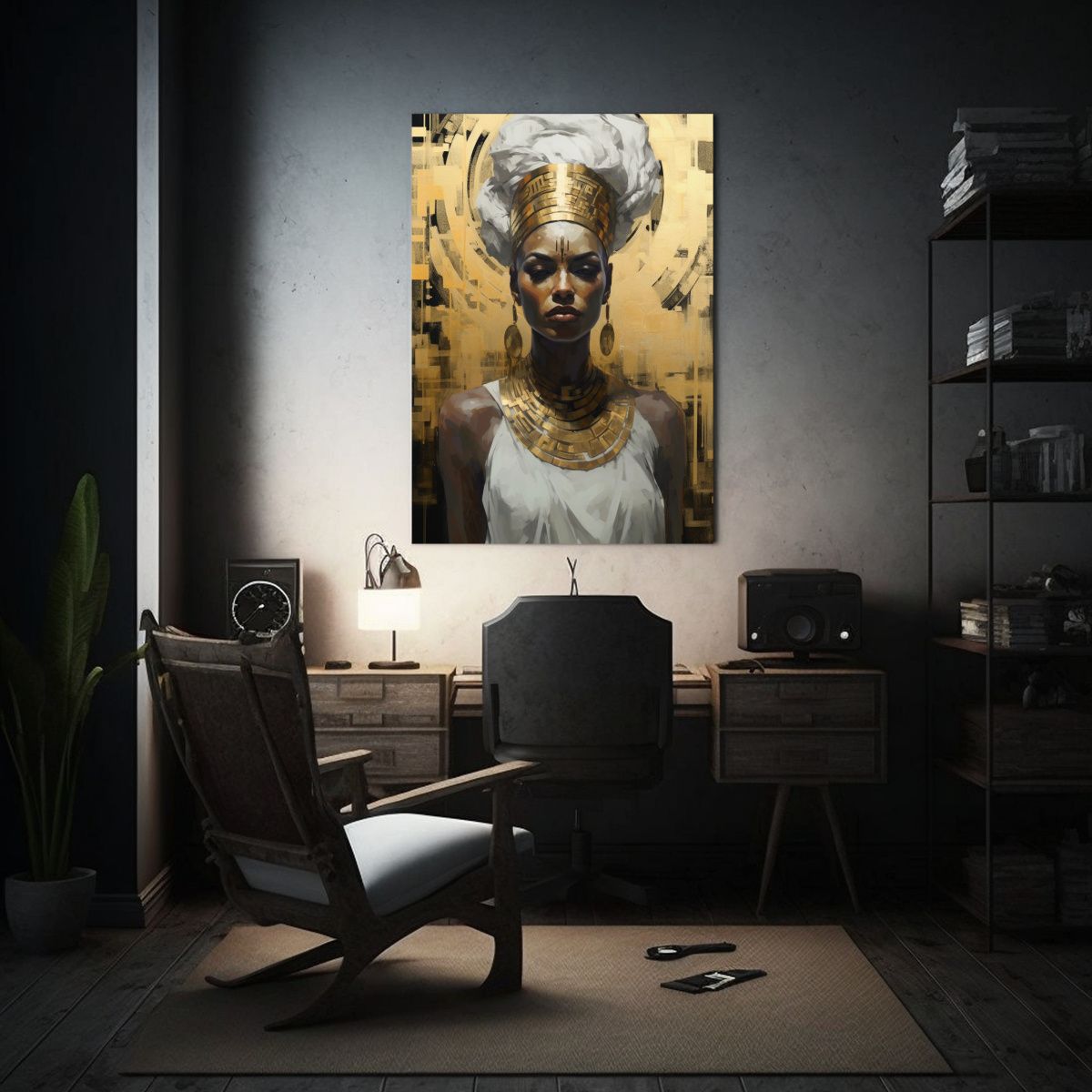 GENERICO - Pintura Mujer Con Turbante Dorado Composición 80x120 Cm