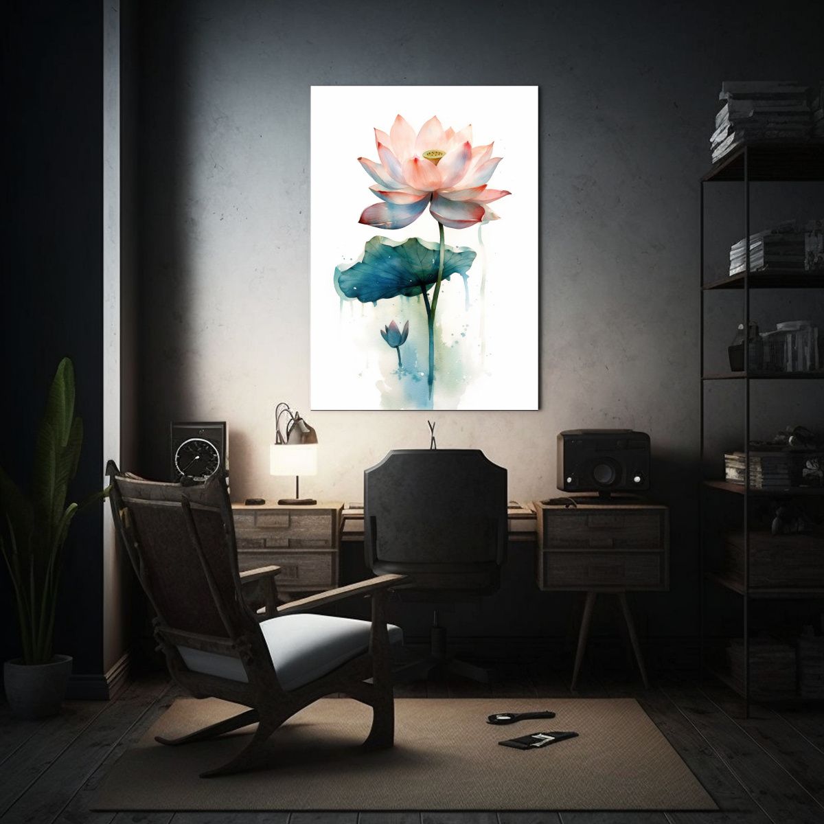 GENERICO - Cuadro Decorativo De Acuarela Con Loto Reflejado 80x120 Cm