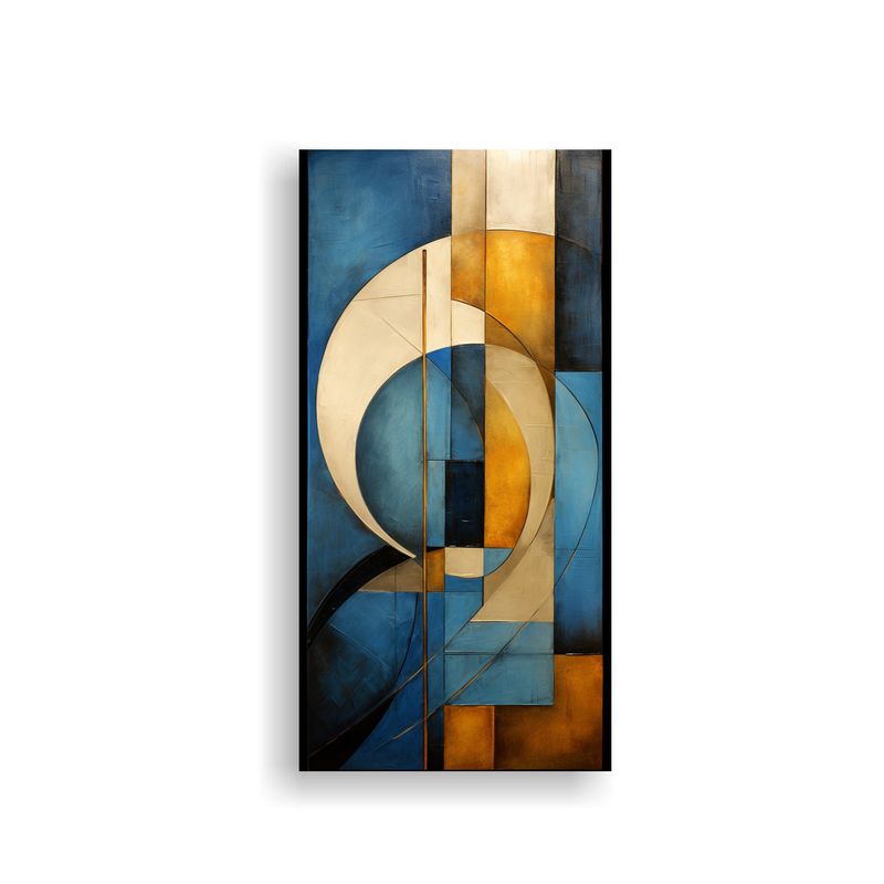 GENERICO - Cuadro Abstracto Azul Y Dorado Con Reflejo Moderno 20x40 Cm