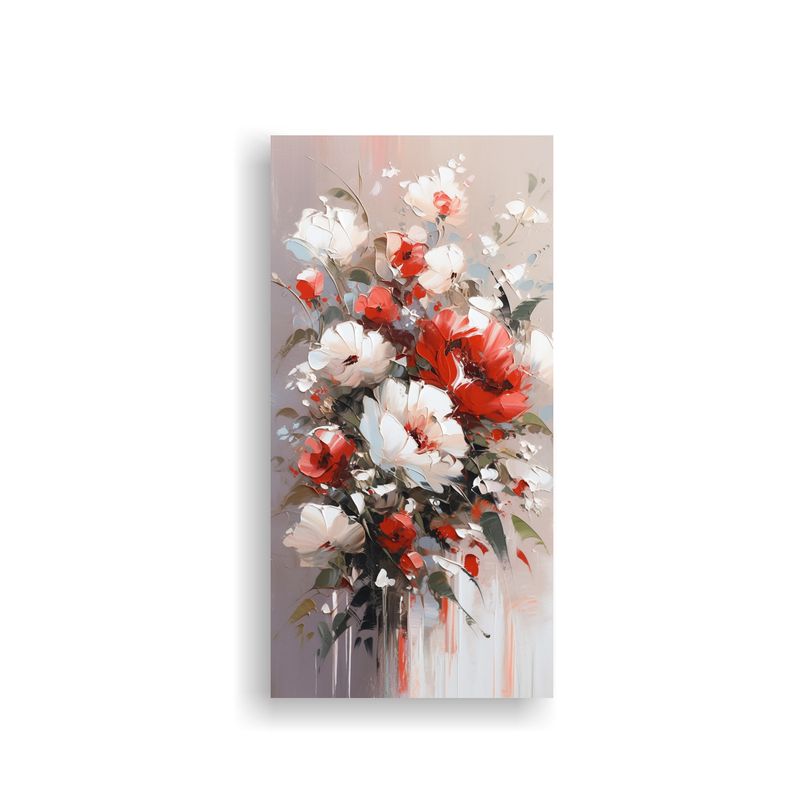 GENERICO - Pintura Lienzo Abstracción Flores Blanco Y Rojo 20x40 Cm