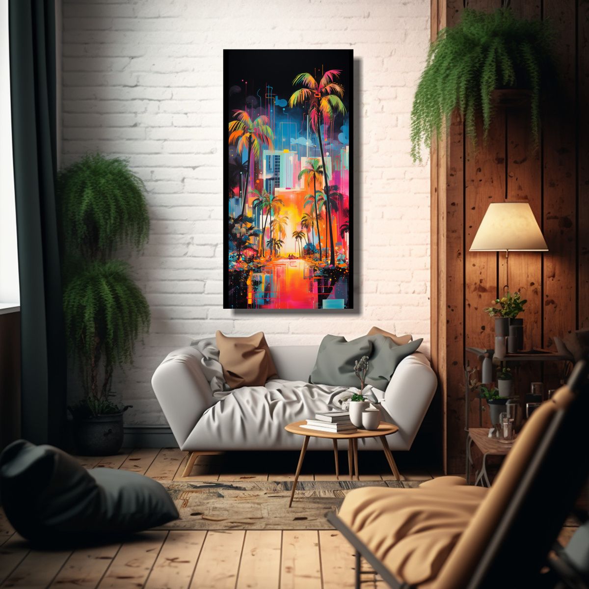 GENERICO - Cuadro Abstracto De Colores Neón Inspirado En La 60x120 Cm