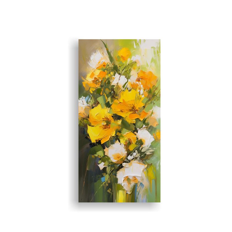 GENERICO - Pintura De Flores Amarillas Y Verdes En Lienzo 20x40 Cm