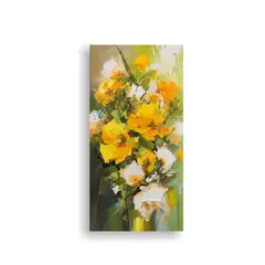 GENERICO - Pintura De Flores Amarillas Y Verdes En Lienzo 20x40 Cm