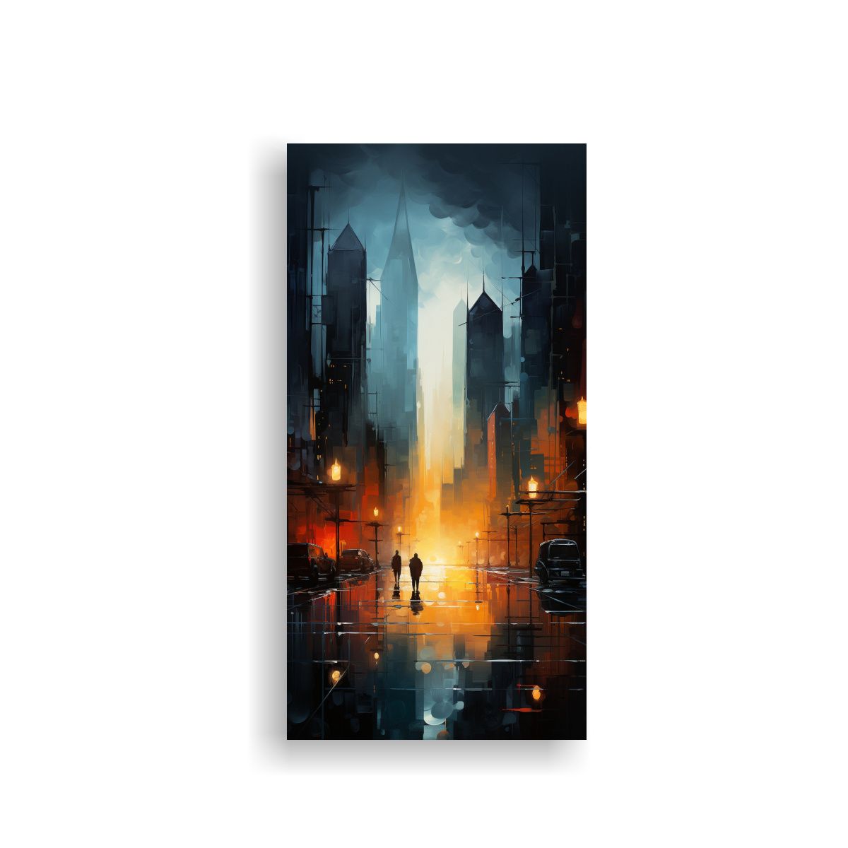 GENERICO - Pintura Abstracta De Paisaje Urbano En Lienzo De 40x80 Cm