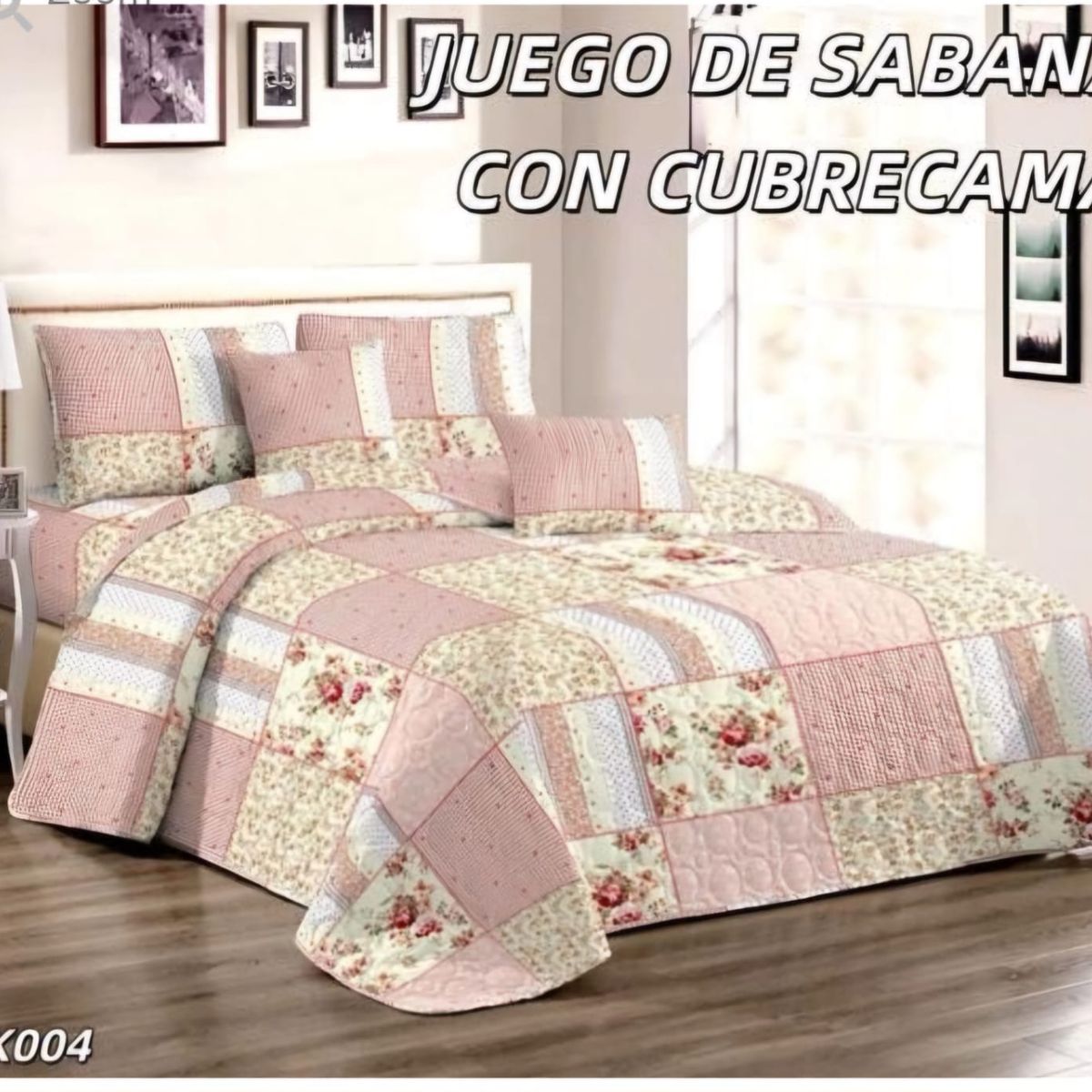 GENERICO - Quilt con Juego de Sabanas King Rosado TK004