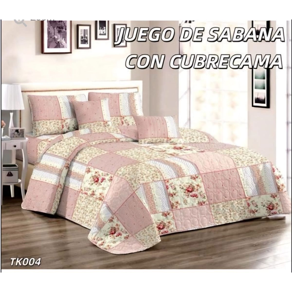 GENERICO - Quilt con Juego de Sabanas King Rosado TK004