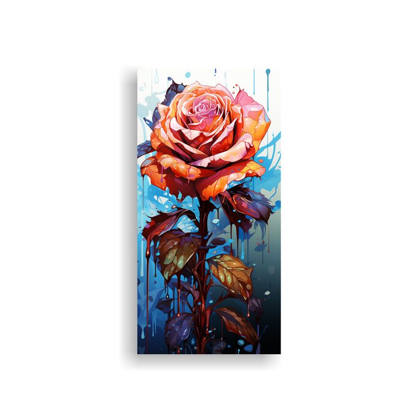 GENERICO - Pintura Decorativa Con Rosa Coloreada Y Goteos En 40x80 Cm