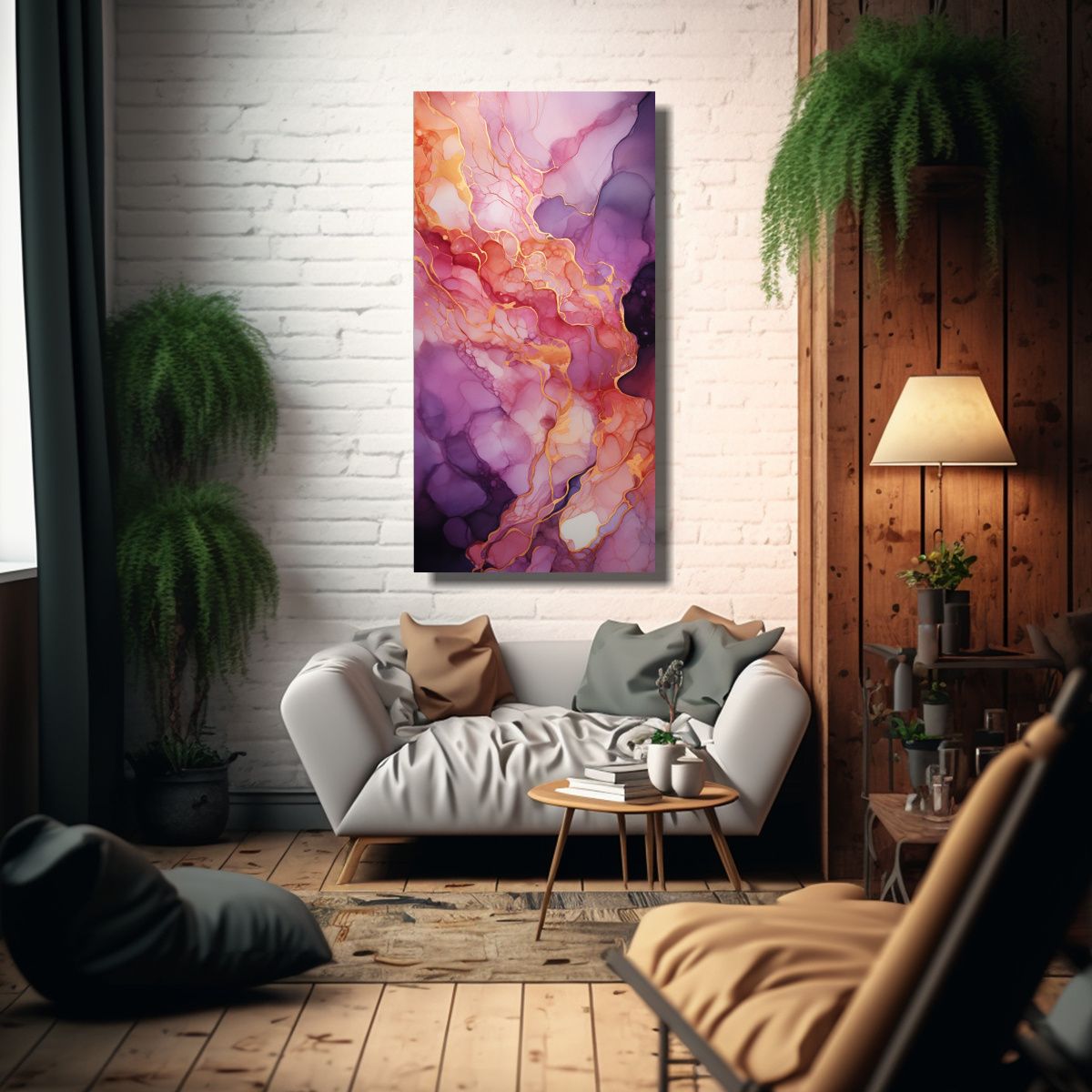 GENERICO - Cuadro Abstracto Hermoso De Morado Naranja Y 40x80 Cm