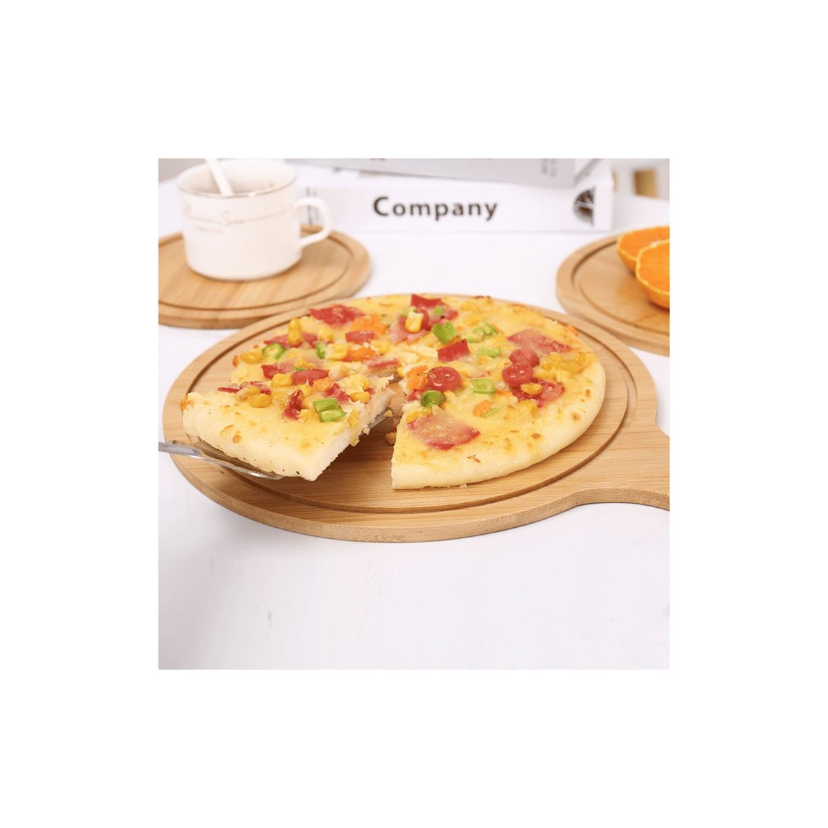 HOMESTAR - Tabla Redonda de Bambú para Pizza con Mango - 24 cm