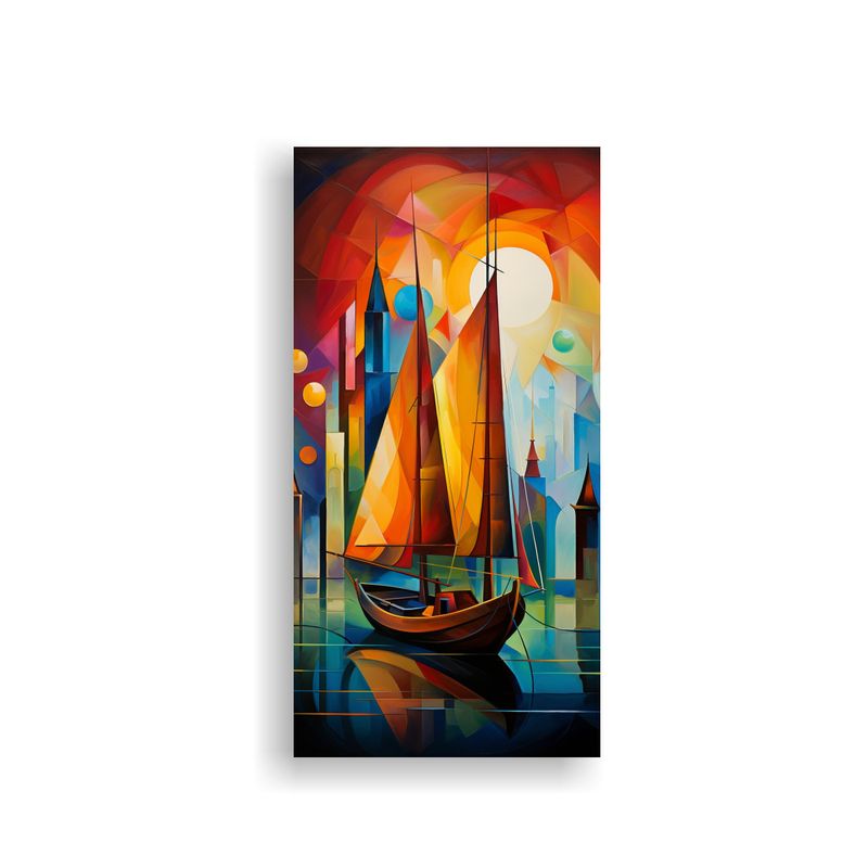 GENERICO - Pintura Abstracta De Barcos Estrellados En 20x40 Cm