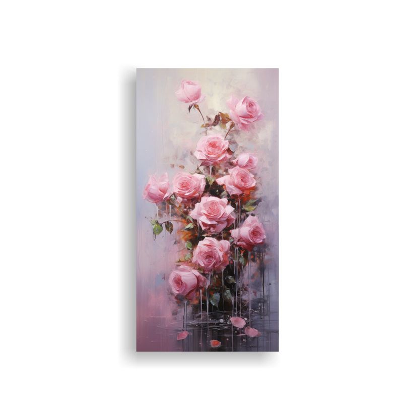 GENERICO - Cuadro Estilo Galería Pintura De Rosas Rosadas 30x60 Cm