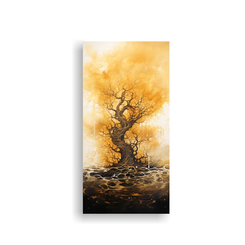 GENERICO - Pintura Abstracta En Acuarela De Colores Oro Y 50x100 Cm